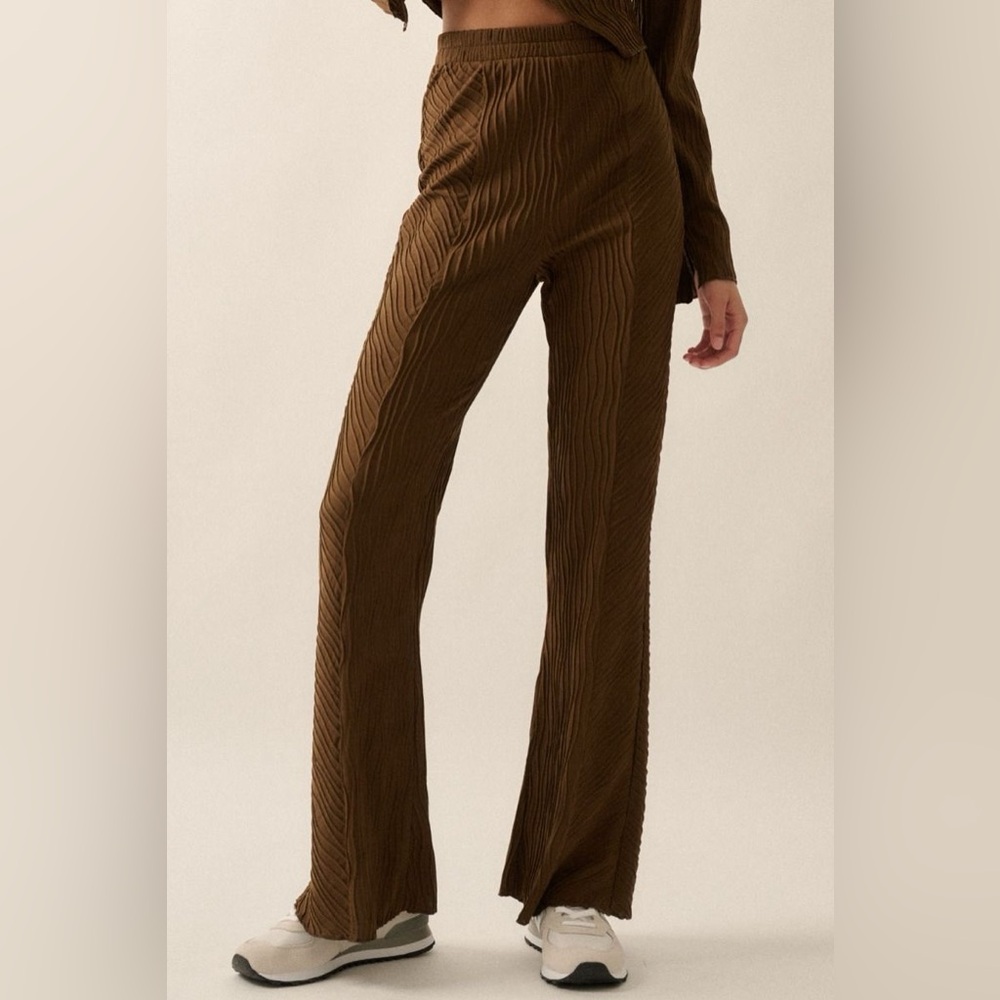 Elegant Brown Textured Women's Pants